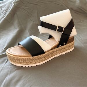 Soda Black and Tan Espadrille Sandals